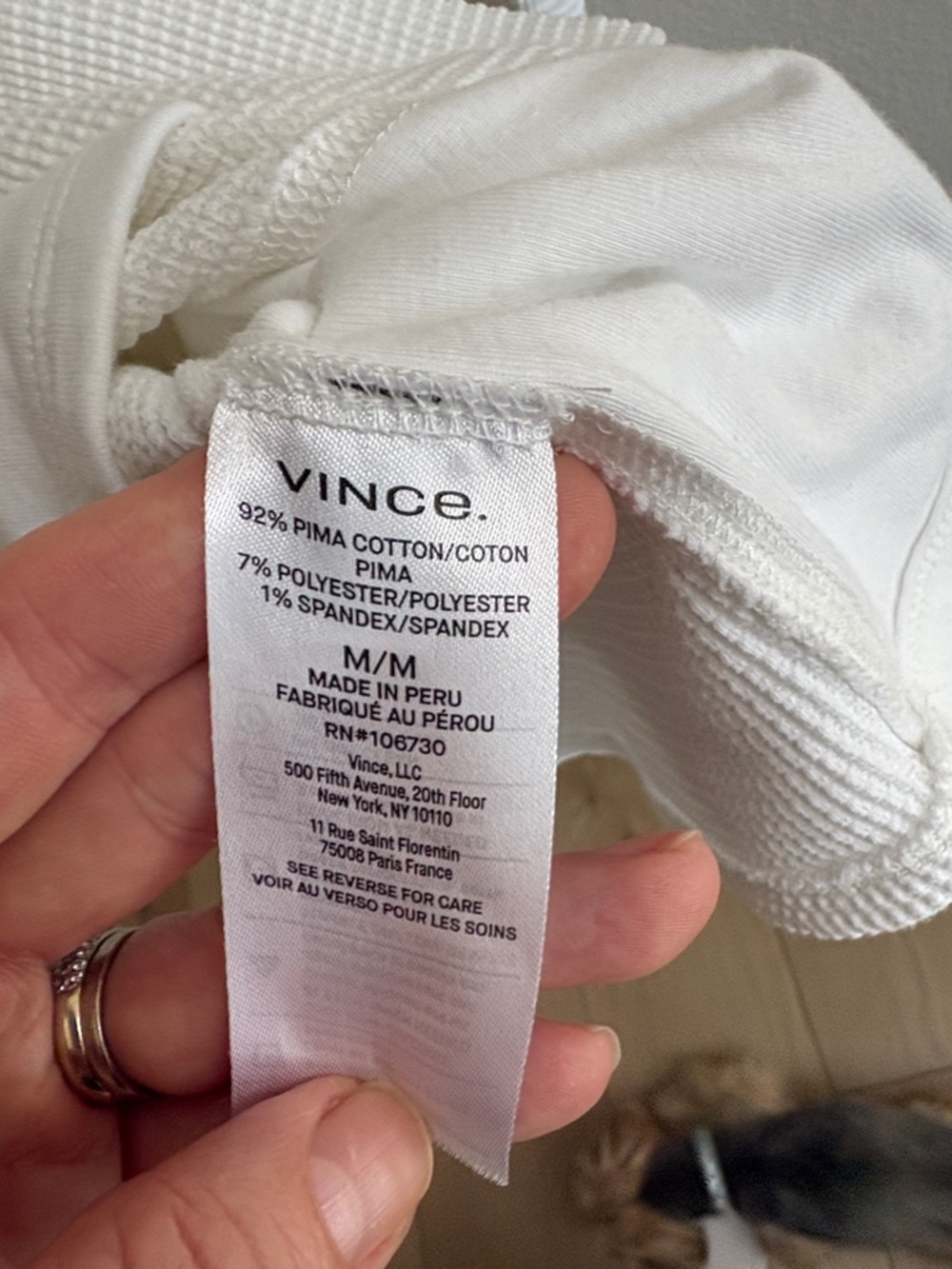 Vince White Waffle Knit Long Sleeve Top Size M Lightweight Crew Neck - Picture 5 of 5